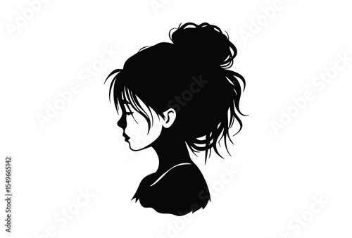 Messy hair bun girl silhouette vector icon flat design illustration for fashion and hairstyle