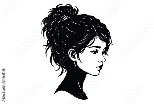Messy hair bun girl silhouette vector elements flat design illustration for trendy hairstyle