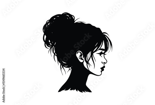 Messy hair bun girl silhouette vector elements flat design illustration for trendy hairstyle