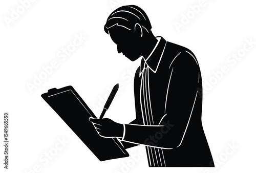 Person signing legal paper silhouette vector elements, a man signing paper flat design.