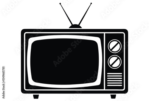 Vintage retro TV silhouette vector elements icon flat design illustration.