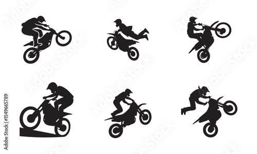 Silhouette of Biker Performing Stunt – Extreme Sports Vector Black on White