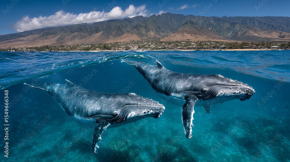 Fototapeta premium Whale, A humpback whale breaches off the coast 