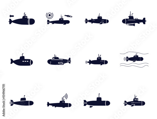 Submarine Silhouette – Minimalist Black and White Underwater Naval Vector
