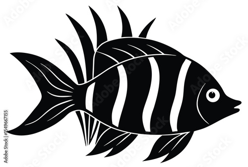 Striped tropical fish silhouette vector elements, swimming fish flat design illustration.