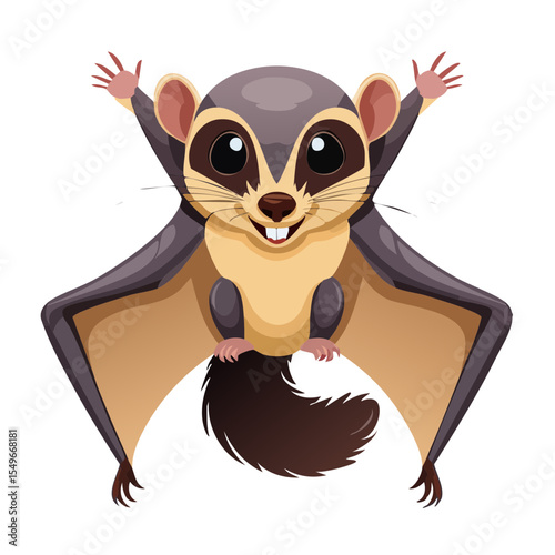 Cute Cartoon Colugo or Flying Lemur Smiling and Looking at the Viewer