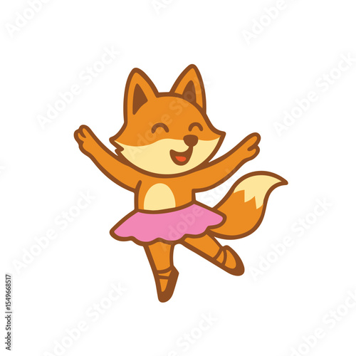 A cute fox ballerina dancing happily in a pink tutu.