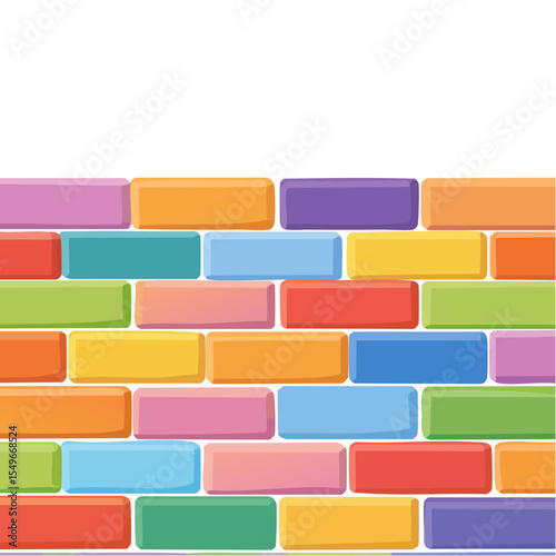 Colorful Cartoon Brick Wall Vector Illustration