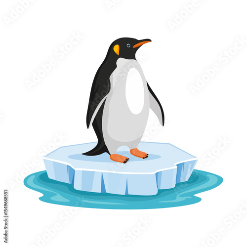Cute Emperor Penguin on Melting Iceberg in Arctic Climate Change