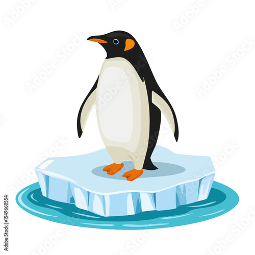 Gentoo Penguin standing on an ice floe in icy Antarctic waters SVG image.
