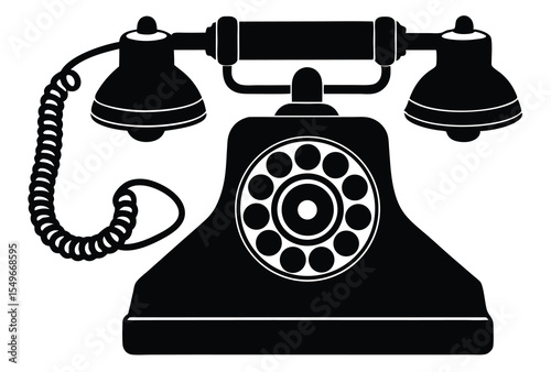 Vintage rotary telephone silhouette vector elements, old retro rotary phone flat icon illustration.