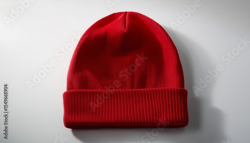 a blank red beanie hat is showcased against a pristine white background for design mockup purposes