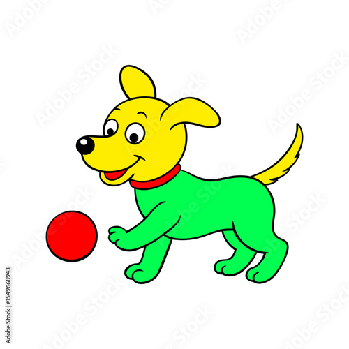 outline vector illustration of a cute dog playing