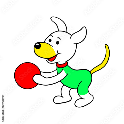 outline vector illustration of a cute dog playing