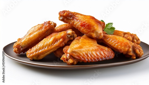 crispy chicken wings with a golden brown coating white background