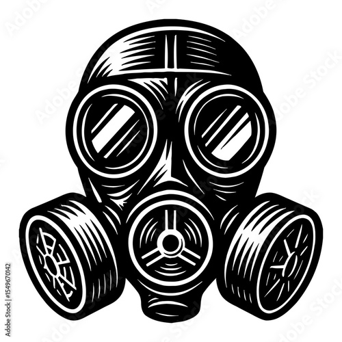 Gas Mask Front View Dangerous Equipment Black and White Outline Line Art Drawing