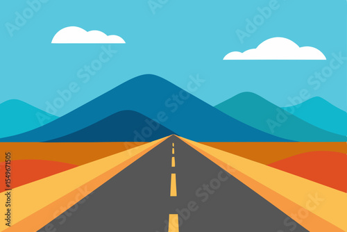 Highway winds through a mountainous desert landscape under a vast sky at sunset, beckoning a long journey