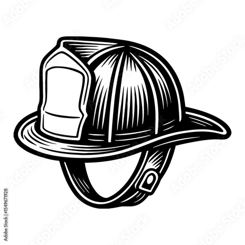 Firefighter Helmet Safety Equipment Black and White Outline Line Art Drawing Vector Illustration