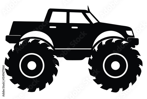 bold monster truck silhouette vector elements, powerful monster truck flat icon illustration