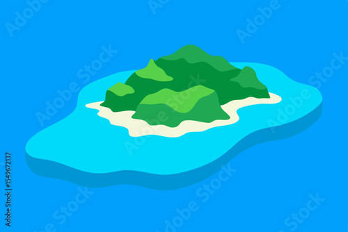 Vector illustration of a tropical island in the blue sea, a perfect summer vacation landscape