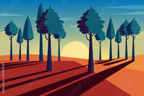 Autumn landscape with green trees, road, and sky illustrating nature's beauty in the country