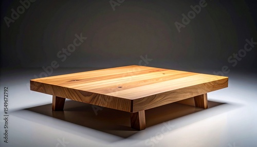 Raw-edged wood slab seat with smoothed edges and natural imperfections, framed by soft gradients and clean lines.