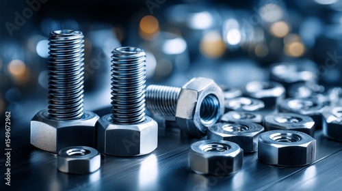 A bunch of nuts and bolts are on a table