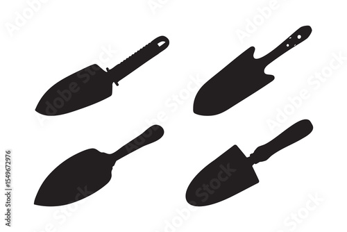 Hand Trowel Silhouette Vector Set Gardening Tool Collection Isolated on White Background