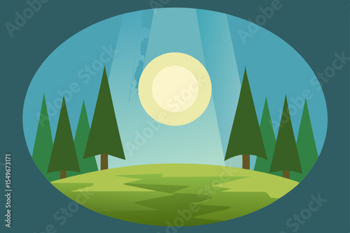 Serene Forest Landscape Sunlit Meadow with Majestic Evergreens