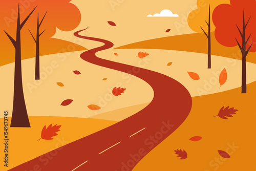 Autumn Road Trip Winding Path Through Colorful Fall Foliage