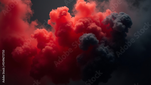 Red smoke blending with black smoke, swirling patterns, dramatic, intense, abstract composition.
