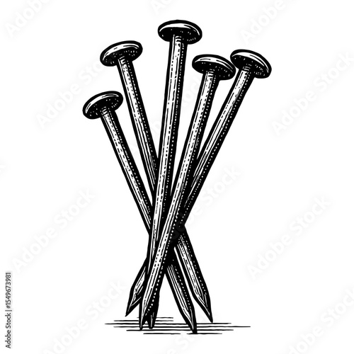 Group of Nails DuaSatu Black and White Outline Line Art Drawing Style Vector Graphic Illustration