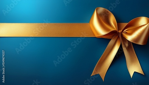 golden ribbon on blue background