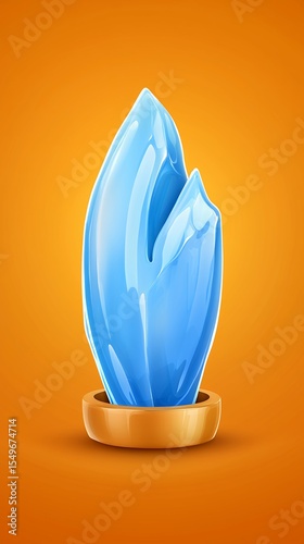 Blue Crystal Shard on Golden Base Digital Rendering
