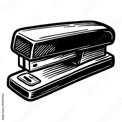 Two Hole Stapler Hand Drawn Black and White Outline Line Art Drawing Illustration Detailed Vector