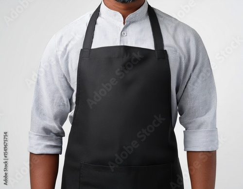 blank black baker chef apron mockup for professional kitchen staff front view with adjustable