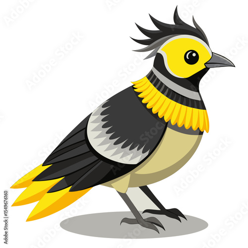 Lawrence’s Goldfinch Vector Illustration – Bird with Black Mask and Yellow Highlights