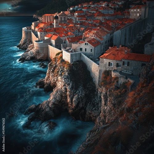 Dubrovnik Croatia Aerial View of City Wall and Coast