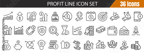 Business and Finance Line Icons Set for Investment, Growth, Banking, and Money Management

