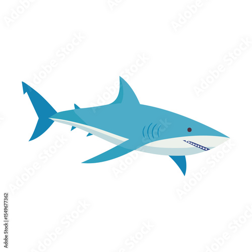 A striking illustration of a blue shark, showcasing its sleek and powerful form. The shark is depicted in a vibrant and dynamic pose, highlighting its key features