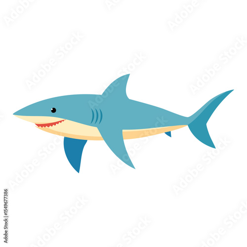 A blue shark swimming in the ocean, its sharp teeth ready to strike. This illustration showcases the shark's streamlined body and menacing presence.