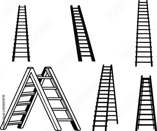 ladder silhouette, ladder set line art vector design.