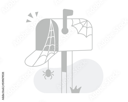 Mailbox illustration with spider webs. No message and empty inbox concept in flat design vector. Simple, modern graphic element for landing pages, empty state UI, mobile apps and infographics.