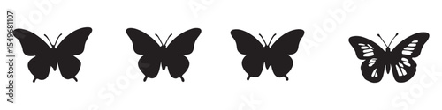 Butterflies silhouettes. Vector spring butterfly silhouette collection isolated on white background