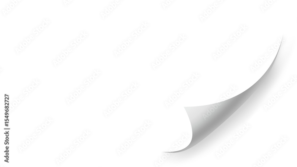 Gentle Page Curl Accent: A Subtle White Paper Peel with a Soft Shadow, Ideal for Understated Design Elements or Guiding Viewer Attention