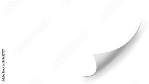 Gentle Page Curl Accent: A Subtle White Paper Peel with a Soft Shadow, Ideal for Understated Design Elements or Guiding Viewer Attention