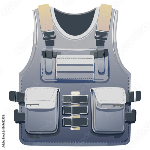 Futuristic Tactical Vest Illustration in Flat Vector for Combat Equipment

