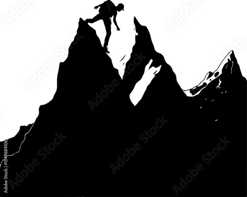Lone Hiker in Mountain Forest Landscape Silhouette vector