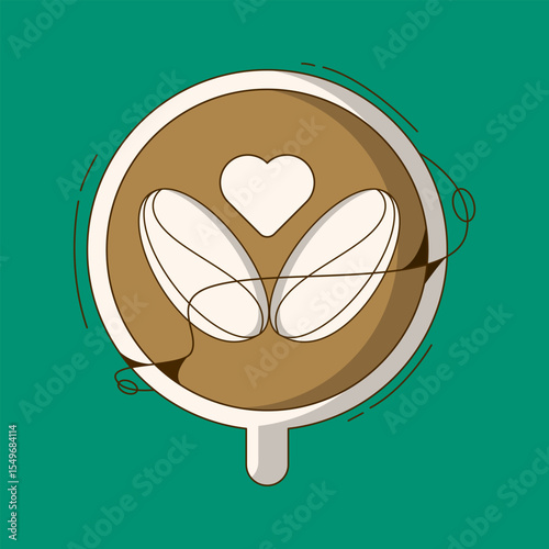 Coffee Love Art: A meticulously crafted illustration unveils a warm, inviting cup of coffee adorned with a heart-shaped latte art, showcasing a deep love for the coffee bean.
