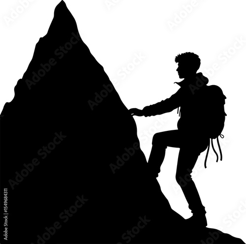 Lone Hiker in Mountain Forest Landscape Silhouette vector